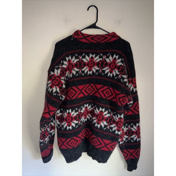 Vintage Woolrich Sweater Fair Isle Red Gray Women’s Large Wool Holiday - Picture 3 of 3